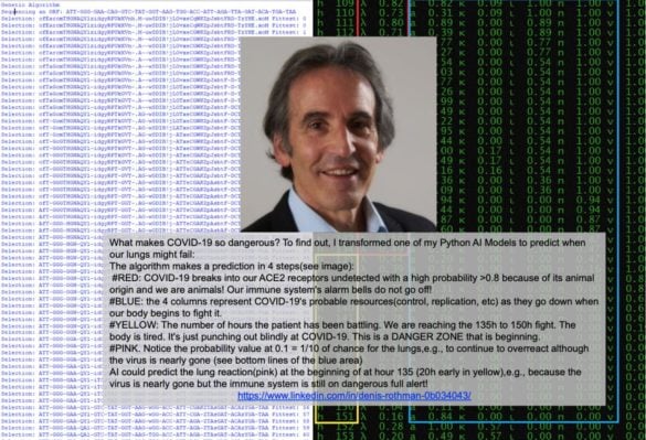 Denis Rothman, ami et IA (réseaux neuronaux et Prolog) avec lui dès 1992 pour le VIH et 3 herpès, explore les portes d'entrée et d'action sur le virus.