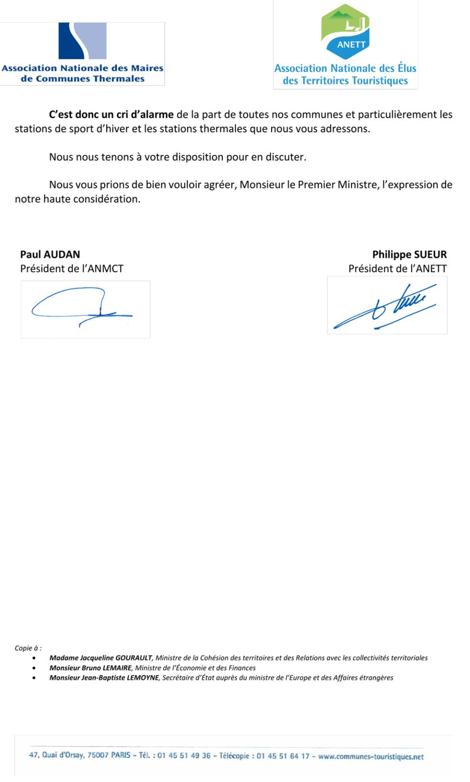 Le cri d'alarme de l'ANETT et de l'ANMCT adressé à Edouard Philippe